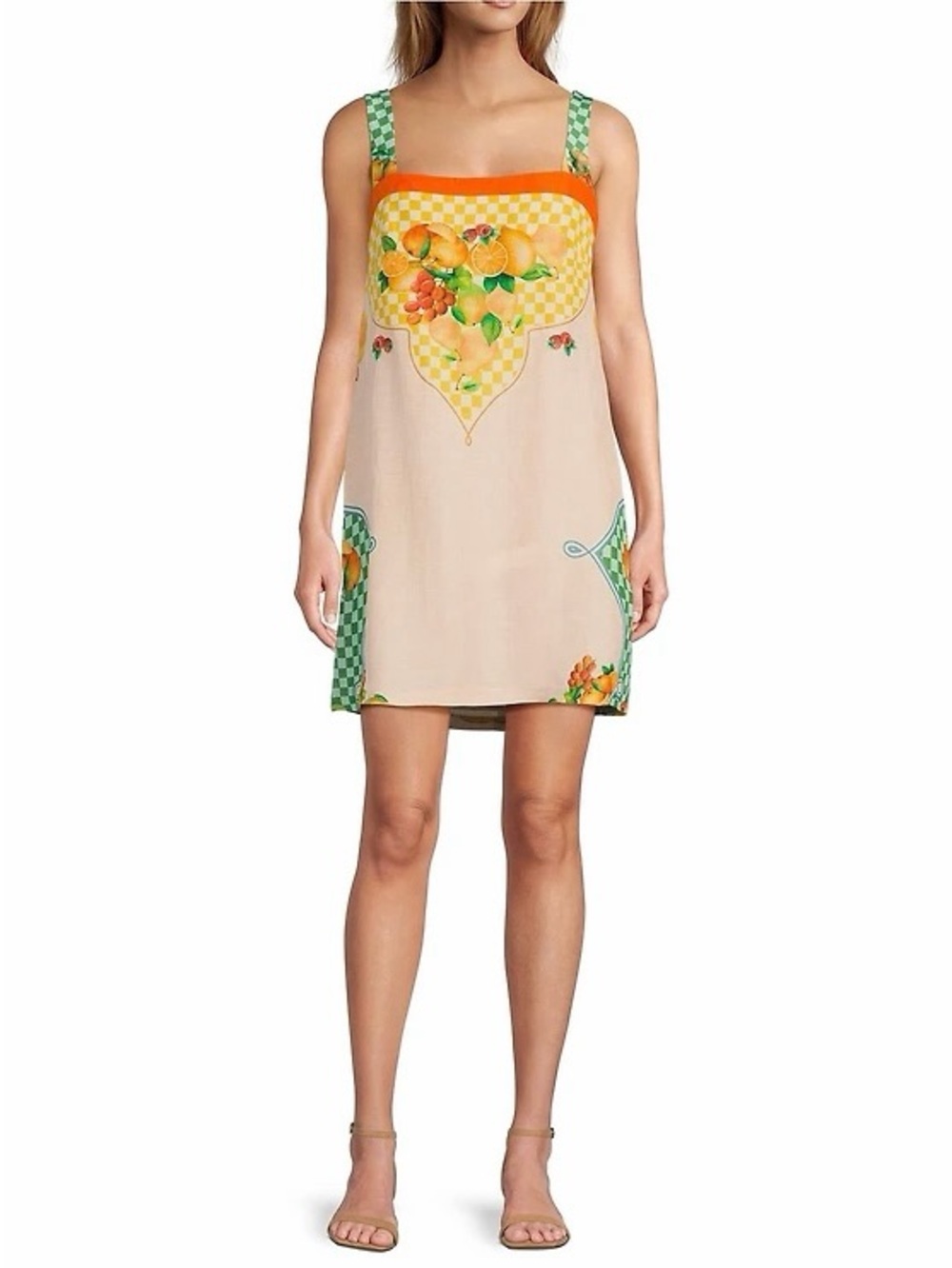 NWT Antonio Melani Eliana Fruit Printed Linen Square Neck Sleeveless Dress
